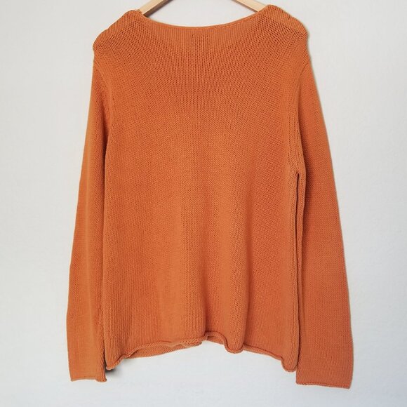 Eileen Fisher 100% Cotton Knit Round Neck Pullover Sweater Size L Coastal Orange - Picture 4 of 13